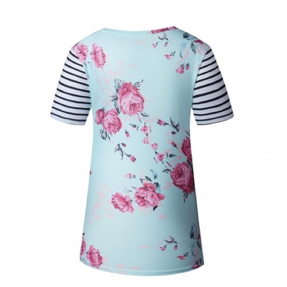 Light Blue Floral Short Sleeve T-Shirt. - Picture 3 of 4